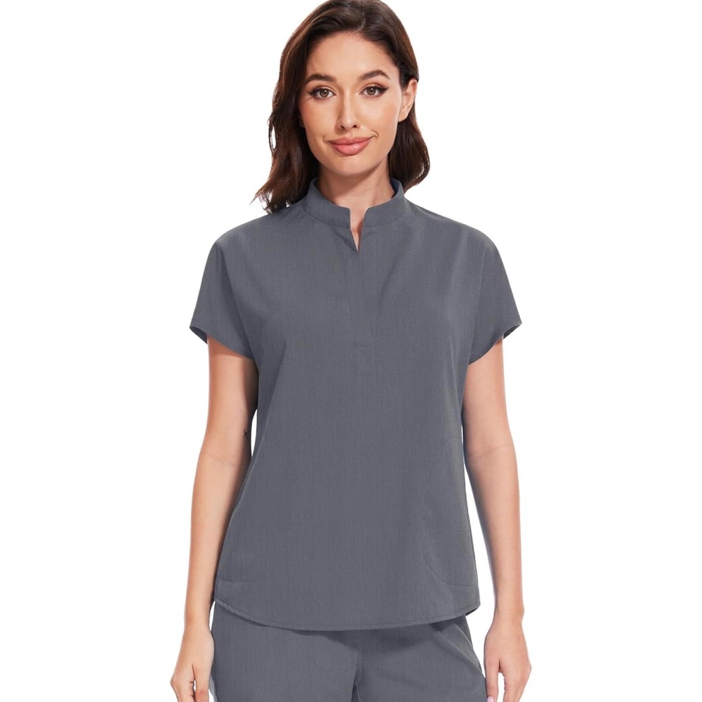 NiaHinn Women Grey Collarless scrub Top only Size L